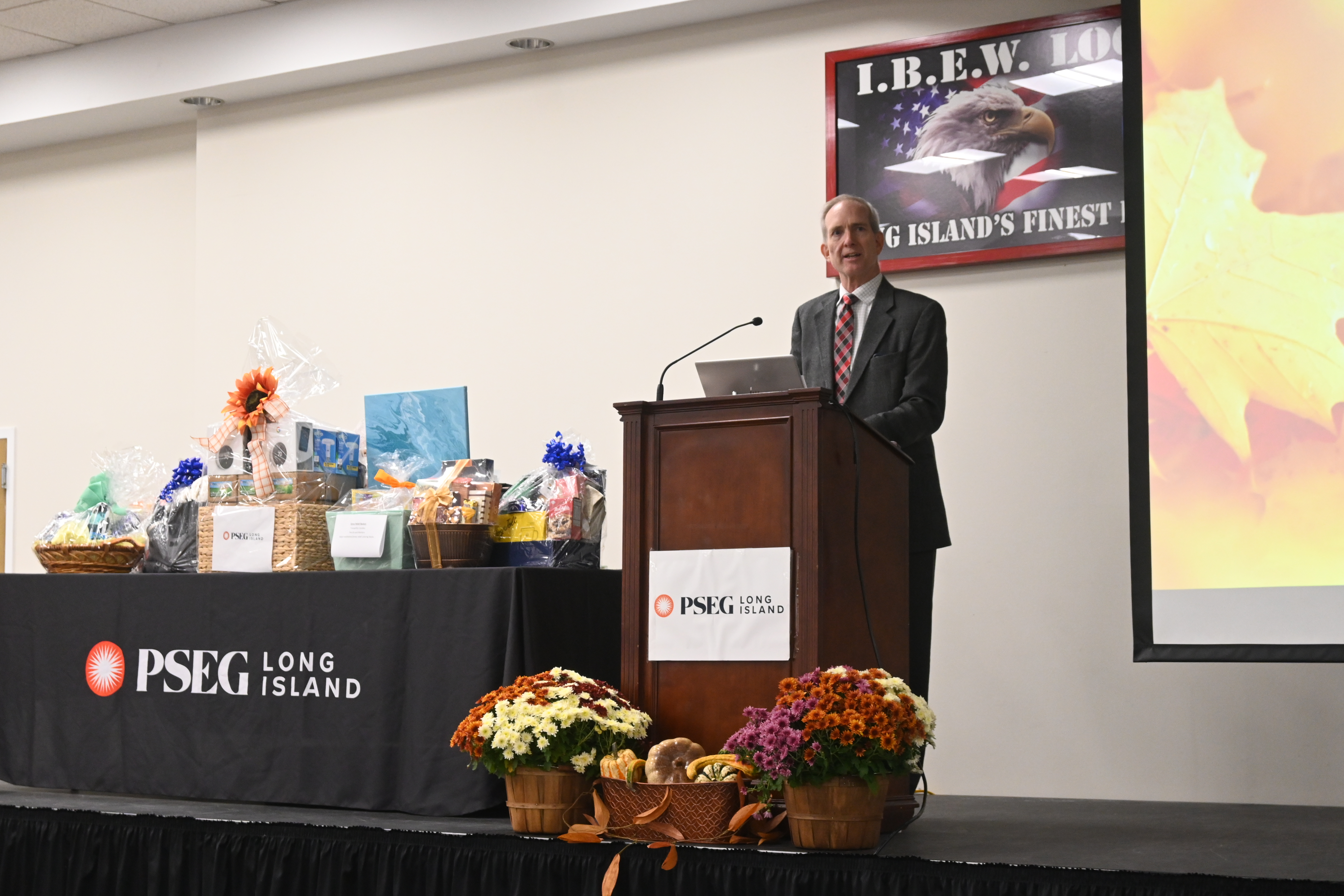 Photo Caption: Michael Voltz, PSEG Long Island's director of Energy Efficiency and Renewables, speaks at the PSEG Long Island Energy Forum for Advocates on Oct. 23, 2024. The annual event is an information sharing opportunity for groups and agencies that provide services to the financially disadvantaged.